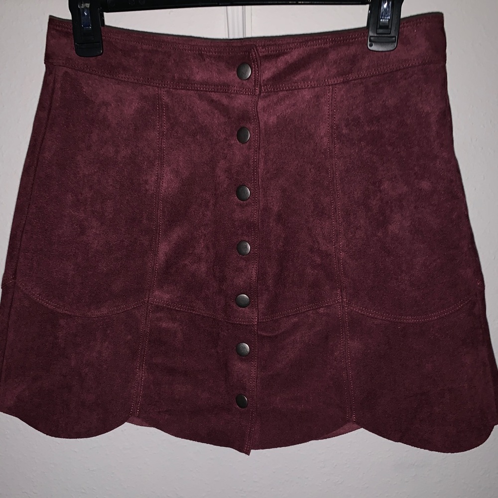 Maroon button up velvet skirt